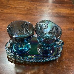 Set Indiana Carnival Glass Sugar Creamer & Tray